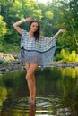 Fashion model posing pretty at the nature location. Royalty Free Stock Photo