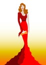 Fashion model in red beauty dress, sexy woman posing evening gown. Shop logo silhouette diva beautiful luxury cover girl retro Royalty Free Stock Photo