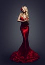 Fashion Model Red Dress, Stylish Woman in Elegant Beauty Gown, G Royalty Free Stock Photo