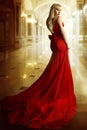 Fashion Model Red Dress, Woman Beauty Portrait, Girl Long Gown Royalty Free Stock Photo