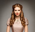 Fashion Model Retro Hairstyle, Elegant Woman Old Fashioned Curly Hair Style, Young Girl Beauty Portrait Royalty Free Stock Photo