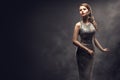 Fashion Model Silver Dress, Elegant Woman in Sparkling Gown Beauty Portrait Royalty Free Stock Photo