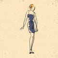 Fashion model in spaghetti strap dress. Vector illustration decorative design