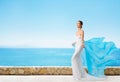 Fashion Model in Summer Dress, Elegant Woman in Long White Gown Royalty Free Stock Photo
