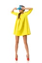 Fashion Model In Yellow Mini Dress Royalty Free Stock Photo