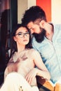 Fashion models. Girlfriend and boyfriend in relations of friendship. Couple in love. Couple of lovers with fashion style Royalty Free Stock Photo