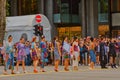 Fashion models parading on the road junction. Royalty Free Stock Photo