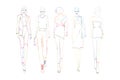 Fashion models sketch hand drawn , stylized silhouettes isolated.Vector fashion illustration set