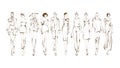 Fashion models sketch hand drawn , stylized silhouettes isolated.Vector fashion illustration set