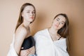 Fashion models two sisters twins beautiful nude girls looking at Royalty Free Stock Photo