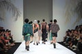 Fashion Models walk back Finale on Runway Ramp during Fashion Week