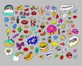 Fashion modern doodle cartoon patch badges or stikers with speach bubbles