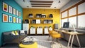 Fashion and modern office interiors with yellow chair