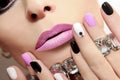 Fashion nails with rhinestones. Royalty Free Stock Photo