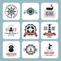 Sea marine nautical logo icons sailing themed label or with ship ribbons travel element graphic badges illustration. Royalty Free Stock Photo