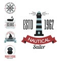 Sea marine vector nautical logo icons sailing themed label or with ship ribbons travel element graphic badges Royalty Free Stock Photo