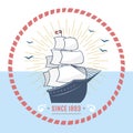 Fashion nautical and marine sailing themed label vector. Royalty Free Stock Photo