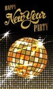 Fashion New Year party poster with gold sparkles. Disco ball wit Royalty Free Stock Photo