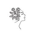 Fashion One Line Sketches of Woman Abstract Face.Female Face Drawing Minimalist Line Style. Continuous Line Art.Beauty Royalty Free Stock Photo