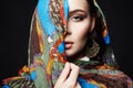 Fashion oriental style girl in colorful hijab Royalty Free Stock Photo