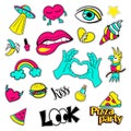 Fashion patch badges. Big set. Pop art. Stickers, pins, embroidery, patches and handwritten notes collection in cartoon Royalty Free Stock Photo