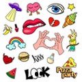 Fashion patch badges. Big set. Stickers, pins, embroidery, patches and handwritten notes collection in cartoon 80s-90s Royalty Free Stock Photo