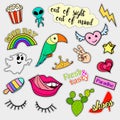 Fashion patch badges. Big set. Stickers, pins, patches and handwritten notes collection in cartoon 80s-90s comic style Royalty Free Stock Photo