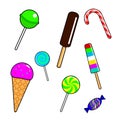 Fashion patch badges with candy, lollipops and ice cream.