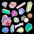 Fashion patch badges. Diamonds and jewelry set. Stickers, pins, patches handwritten notes collection in cartoon 80s-90s Royalty Free Stock Photo