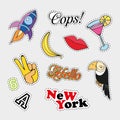 Fashion patch badges with different elements. Set of stickers, pins, patches and handwritten notes collection in cartoon Royalty Free Stock Photo