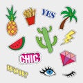 Fashion patch badges with different elements. Set of stickers, pins, patches and handwritten notes collection in cartoon Royalty Free Stock Photo