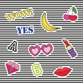 Fashion patch badges with different elements. Set of stickers, pins, patches and handwritten notes collection in cartoon