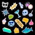 Fashion patch badges with different elements. Set of stickers, pins, patches and handwritten notes collection in cartoon Royalty Free Stock Photo