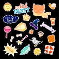 Fashion patch badges with different elements. Set of stickers, pins, patches and handwritten notes collection in cartoon Royalty Free Stock Photo