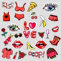 fashion patch badges doodle pop art set for sticker, postcard Royalty Free Stock Photo