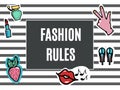 Fashion Patches Set. Fashion Rules.Modern Pop Art Stickers. Lips, Hand.Strawberry. Vector Illustration. Royalty Free Stock Photo