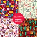 Fashion patterns. Set of seamless patterns with beauty female icons Royalty Free Stock Photo