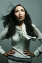 Beautiful young asian woman model with long hair posing in fashionable white dress Royalty Free Stock Photo