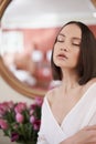 Fashion photo of beautiful lady in white dress Royalty Free Stock Photo