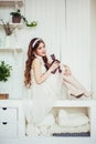 Fashion photo of smiling girl wearing wedding dress Royalty Free Stock Photo
