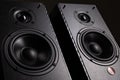 fashion photo of a stylish hi-end speaker system for professionals and connoisseurs of high-quality music on a black Royalty Free Stock Photo