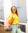 Fashion photo stylish hipster woman in sunglasses posing