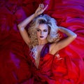 Fashion photo of young magnificent woman in red dress. Studio portrait Royalty Free Stock Photo