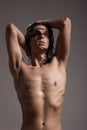 Fashion photography nude body young man model wet long hair Royalty Free Stock Photo