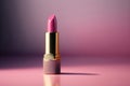 Fashion pink Lipstick over pastel pink background. Beautiful make-up concept. Generative ai