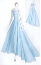 Fashion Plate Watercolor Watercolors Blue Dress AI Generated