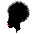 Black silhouette with red lips and bun hair stile