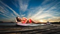 Fashion portrait: beautiful girl with surf board enjoing herself Royalty Free Stock Photo