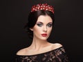 Fashion portrait of beautiful woman with tiara on head Royalty Free Stock Photo