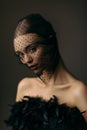 Beauty elegant girl posing in black veil Royalty Free Stock Photo